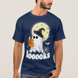 Boo Ghost Reading Moon Pumpkin Halloween Bo T-shirt