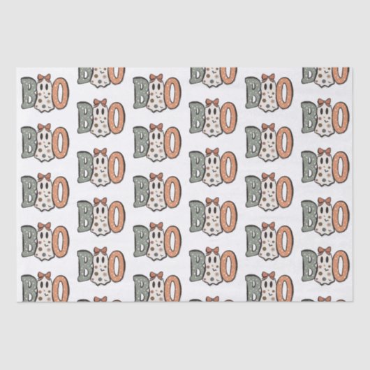 Boo Ghost Sinaasappel Groen Schattige Wit Hallowee Tissuepapier (Voorkant)