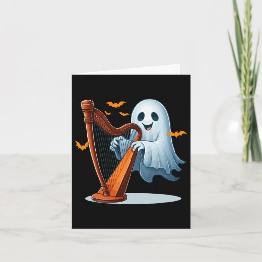 Boo Ghost speelt harp Halloween muziekinstrument Kaart (Voorkant)