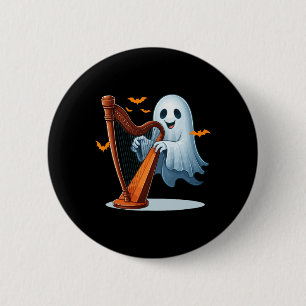 Boo Ghost speelt harp Halloween muziekinstrument Ronde Button 5,7 Cm