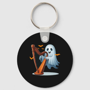 Boo Ghost speelt harp Halloween muziekinstrument Sleutelhanger