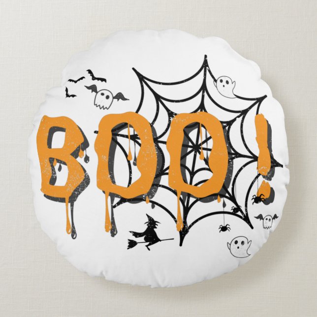 Boo Ghost Spooky Funny Halloween  Throw Pil Rond Kussen (Voorkant)