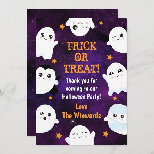 Boo Ghosts Halloween Party Bedankkaart (Voorkant / Achterkant)