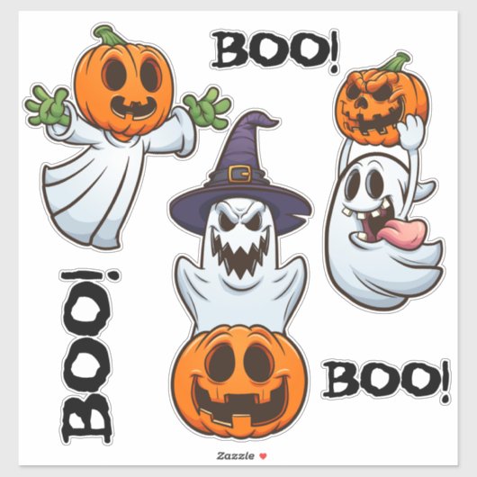 BOO! Ghosts with Pumpkins Halloween Cartoon Chaos Sticker (Vel)
