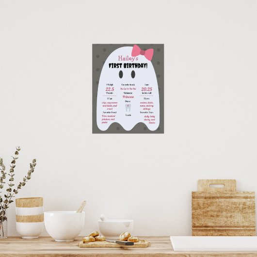 Boo. Girls Halloween 1st Birthday Milestone Poster (Keuken)