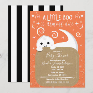 BOO Glurende Geest Oranje Halloween Baby Borrel Kaart