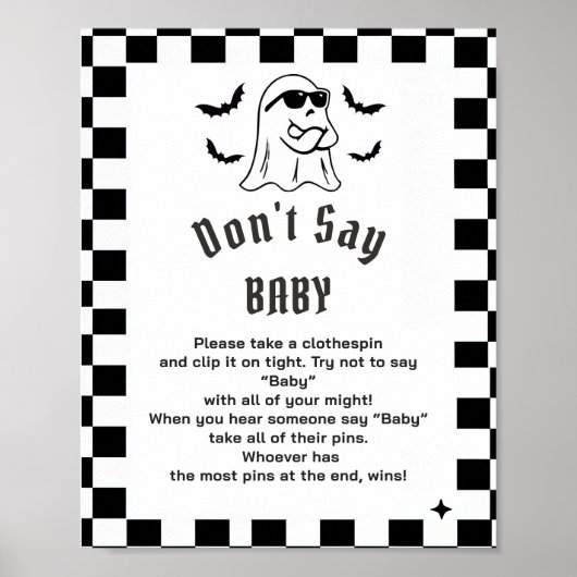 Boo Grappig "Don't Say Baby" Baby shower spel Poster (Voorkant)