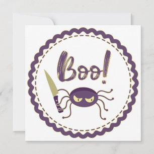 Boo grappig Halloween spin karakter mes hand Kaart