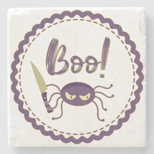 Boo grappig Halloween spin karakter mes hand Stenen Onderzetter (Voorkant)