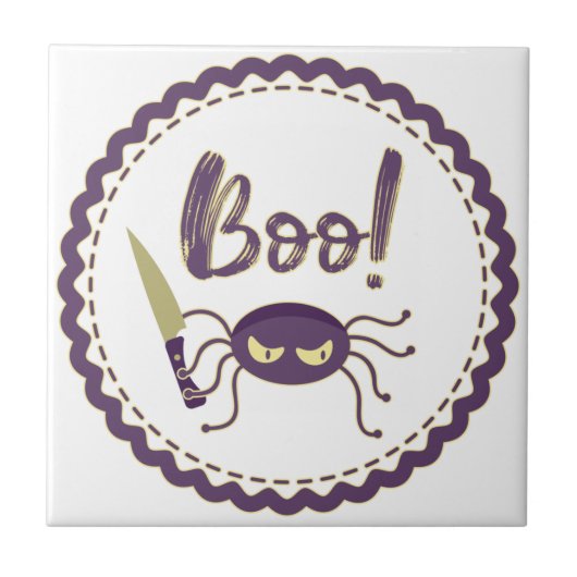 Boo grappig Halloween spin karakter mes hand Tegeltje (Voorkant)