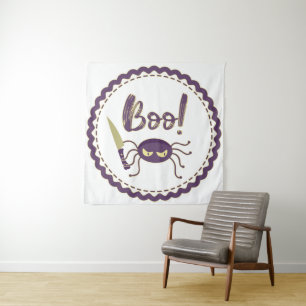 Boo grappig Halloween spin karakter mes hand Wandkleed