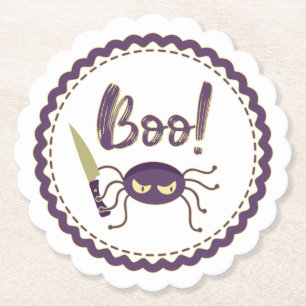 Boo grappig Halloween spinnenkarakter mes hand Kartonnen Onderzetters