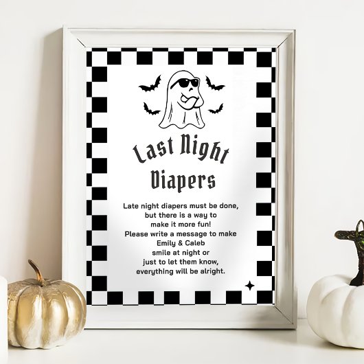 Boo Grappig "Late Night Diapers" Baby shower spel Poster