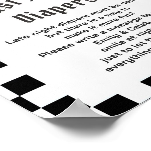 Boo Grappig "Late Night Diapers" Baby shower spel Poster (Hoek)