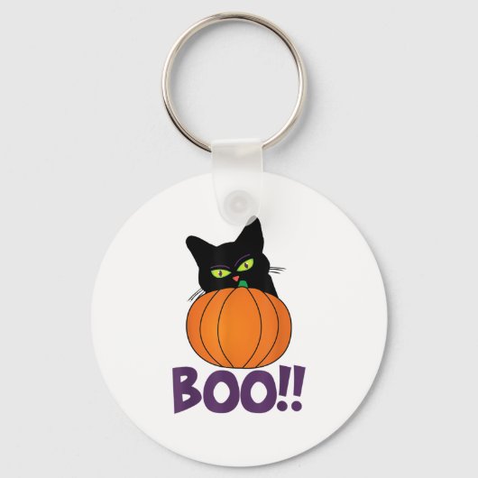 Boo Grappige Jolly Kat Peeking Pumpkin Halloween d Sleutelhanger (Voorkant)