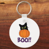 Boo Grappige Jolly Kat Peeking Pumpkin Halloween d Sleutelhanger (Voorkant)