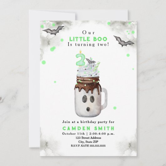 Boo Green Halloween Ghost Milkshake Verjaardag Kaart (Voorkant)