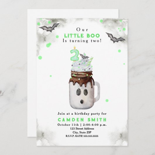 Boo Green Halloween Ghost Milkshake Verjaardag Kaart (Voorkant / Achterkant)