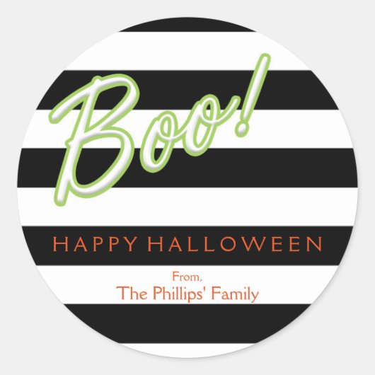 BOO groen Chic Halloween Zwart Gestreepte Sticker (Voorkant)