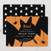 Boo. Halloween Bat & Spiders Birthday Invitation Kaart (Voorkant / Achterkant)