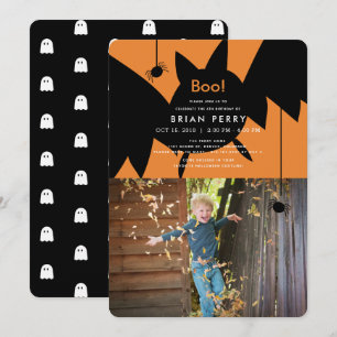 Boo. Halloween Bat & Spiders Foto Birthday Kaart