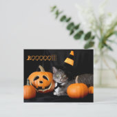 Boo Halloween Briefkaart met kat (Staand voorkant)