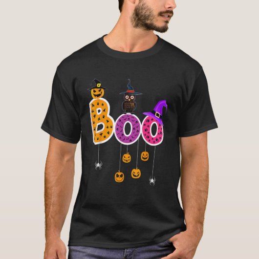 Boo Halloween Costume Spiders Ghosts Pumkin & Witc T-shirt (Voorkant)