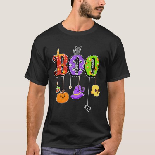 Boo Halloween Costume Spiders Ghosts Pumkin Witch T-shirt (Voorkant)