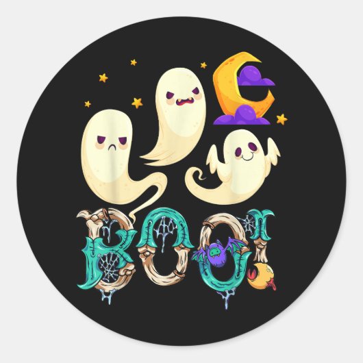 Boo. Halloween Cute Ghost Spooky Halloween Ghost C Ronde Sticker (Voorkant)