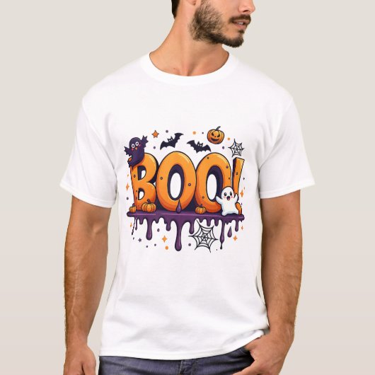 BOO Halloween Dripping Letters met geesten, vleerm T-shirt (Voorkant)