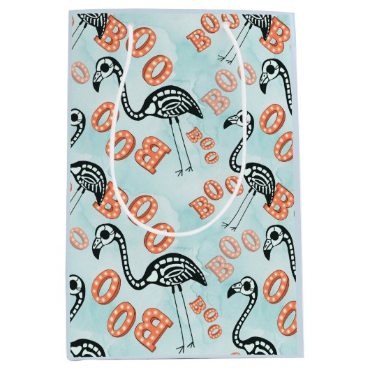 Boo Halloween | Flamingo Skeleton Medium Cadeauzakje (Voorkant)