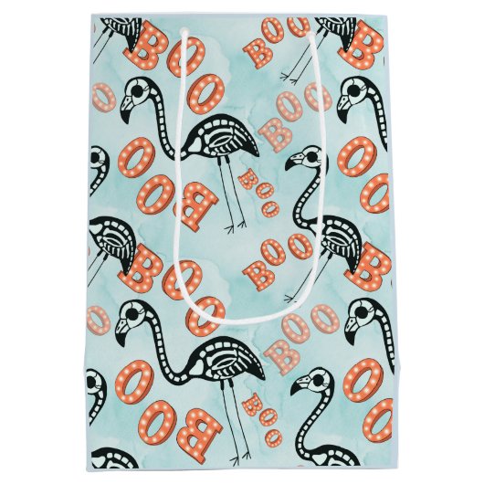 Boo Halloween | Flamingo Skeleton Medium Cadeauzakje (Achterkant)