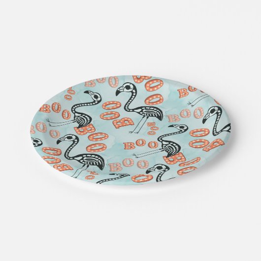 Boo Halloween | Flamingo Skeleton Papieren Bordje (Gekanteld)