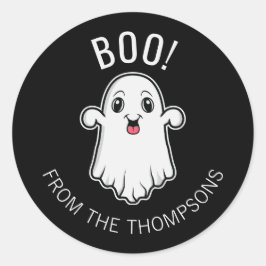 Boo Halloween Geest Aangepaste Tekst Zwart En Wit Ronde Sticker