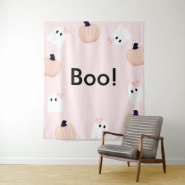 Boo Halloween Geest Meisje Pompoen Roze Welkom Wandkleed