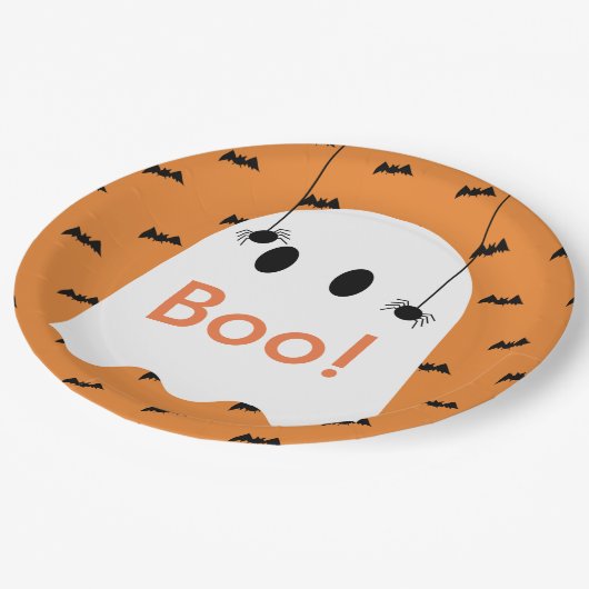 Boo. Halloween Ghost & Bats Oranje Paper Bord (Gekanteld)