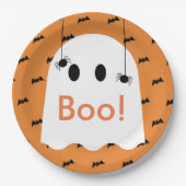 Boo. Halloween Ghost & Bats Oranje Paper Bord (Voorkant)