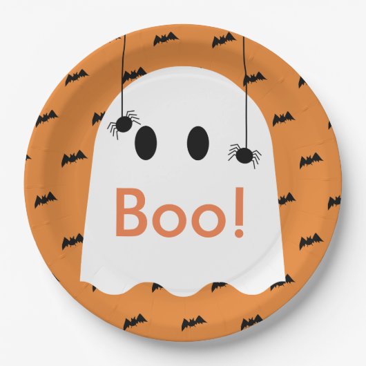 Boo. Halloween Ghost & Bats Oranje Paper Bord (Voorkant)