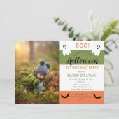 Boo Halloween Ghost Foto 1st Birthday Party Invit Kaart (Staand voorkant)