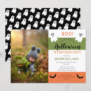 Boo Halloween Ghost Foto 1st Birthday Party Invit Kaart