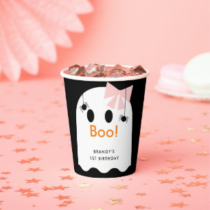 Boo. Halloween Ghost Girl Black Birthday Papieren Bekers