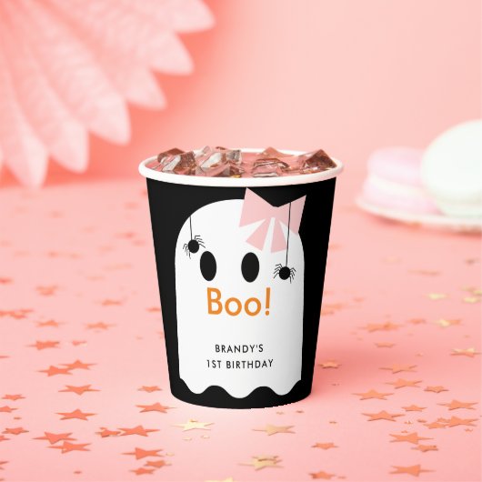 Boo. Halloween Ghost Girl Black Birthday Papieren Bekers (Insitu)