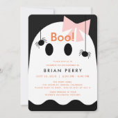 Boo. Halloween Ghost Girl Cute Birthday Invitation Kaart (Voorkant)