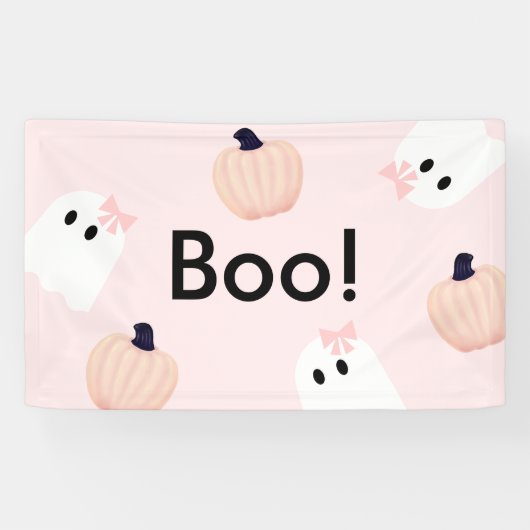 Boo Halloween Ghost Girl Oranje Pumpkin Pink Spandoek (Horizontaal)