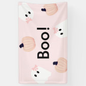 Boo Halloween Ghost Girl Oranje Pumpkin Pink Spandoek (Verticaal)