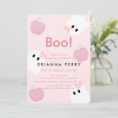 Boo. Halloween Ghost Girl Pumpkin Pink Birthday Kaart (Staand voorkant)