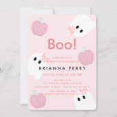 Boo. Halloween Ghost Girl Pumpkin Pink Birthday Kaart (Voorkant)