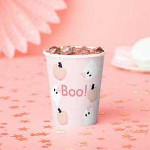 Boo. Halloween Ghost Girl Pumpkin Pink Birthday Pa Papieren Bekers