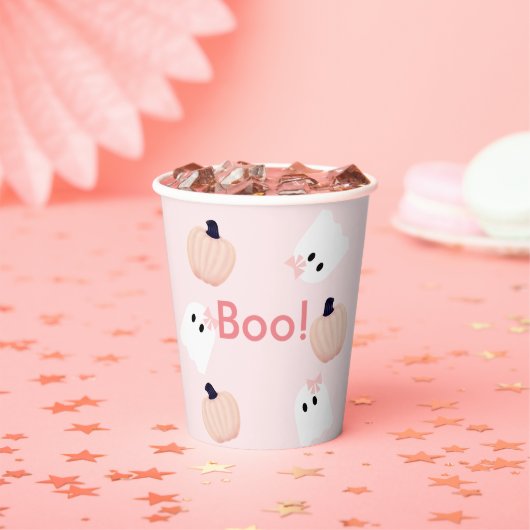 Boo. Halloween Ghost Girl Pumpkin Pink Birthday Pa Papieren Bekers (Insitu)