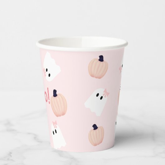 Boo. Halloween Ghost Girl Pumpkin Pink Birthday Pa Papieren Bekers (Links)